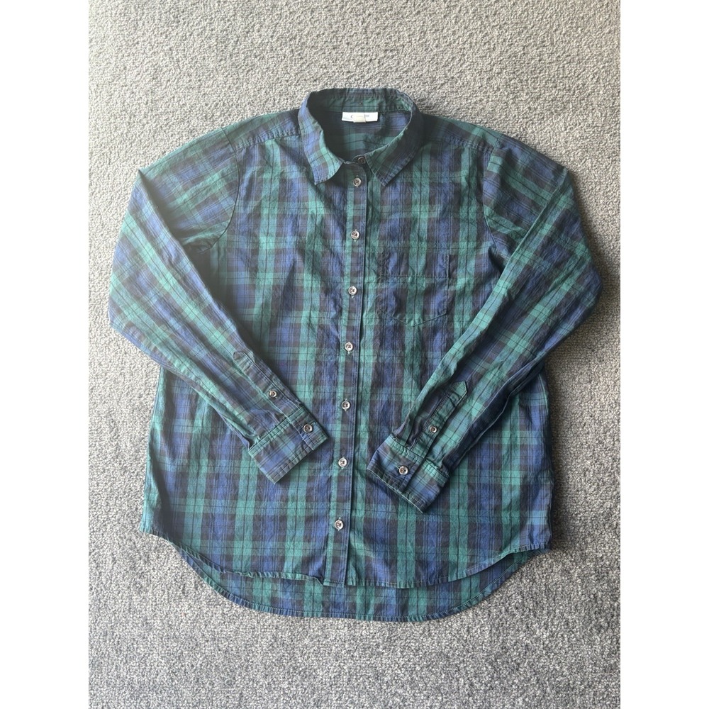 On 34th‎ Women's Green Striped Button Shirt Size Small